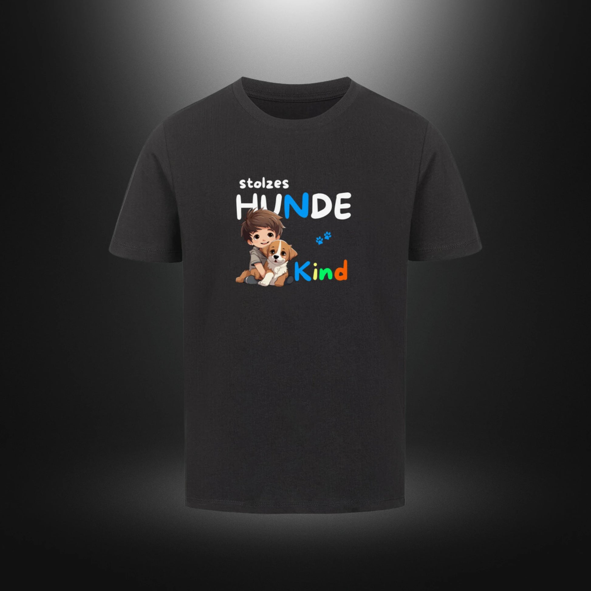Kinder-T-Shirt mit Hundemotiv „stolzes HUNDE Kind“ in Schwarz