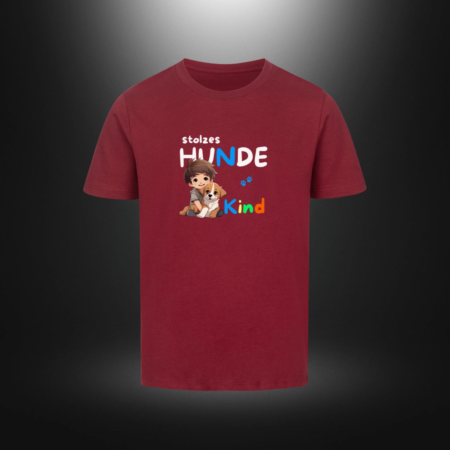 Kinder-T-Shirt mit Hundemotiv „stolzes HUNDE Kind“ in Weinrot