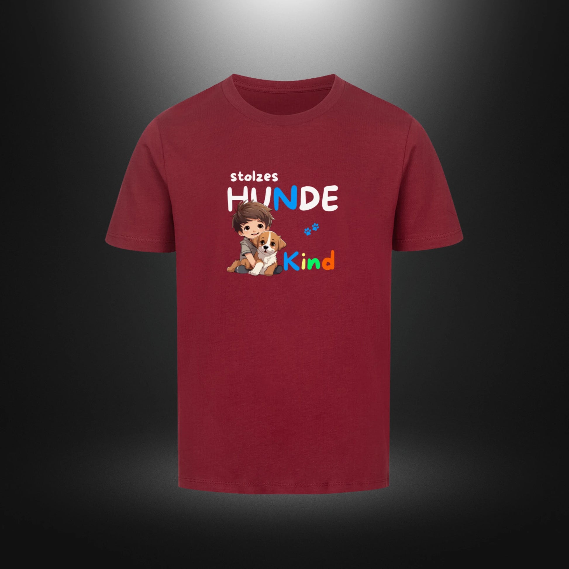 Kinder-T-Shirt mit Hundemotiv „stolzes HUNDE Kind“ in Weinrot