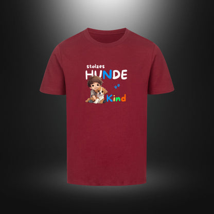 Kinder-T-Shirt mit Hundemotiv „stolzes HUNDE Kind“ in Weinrot