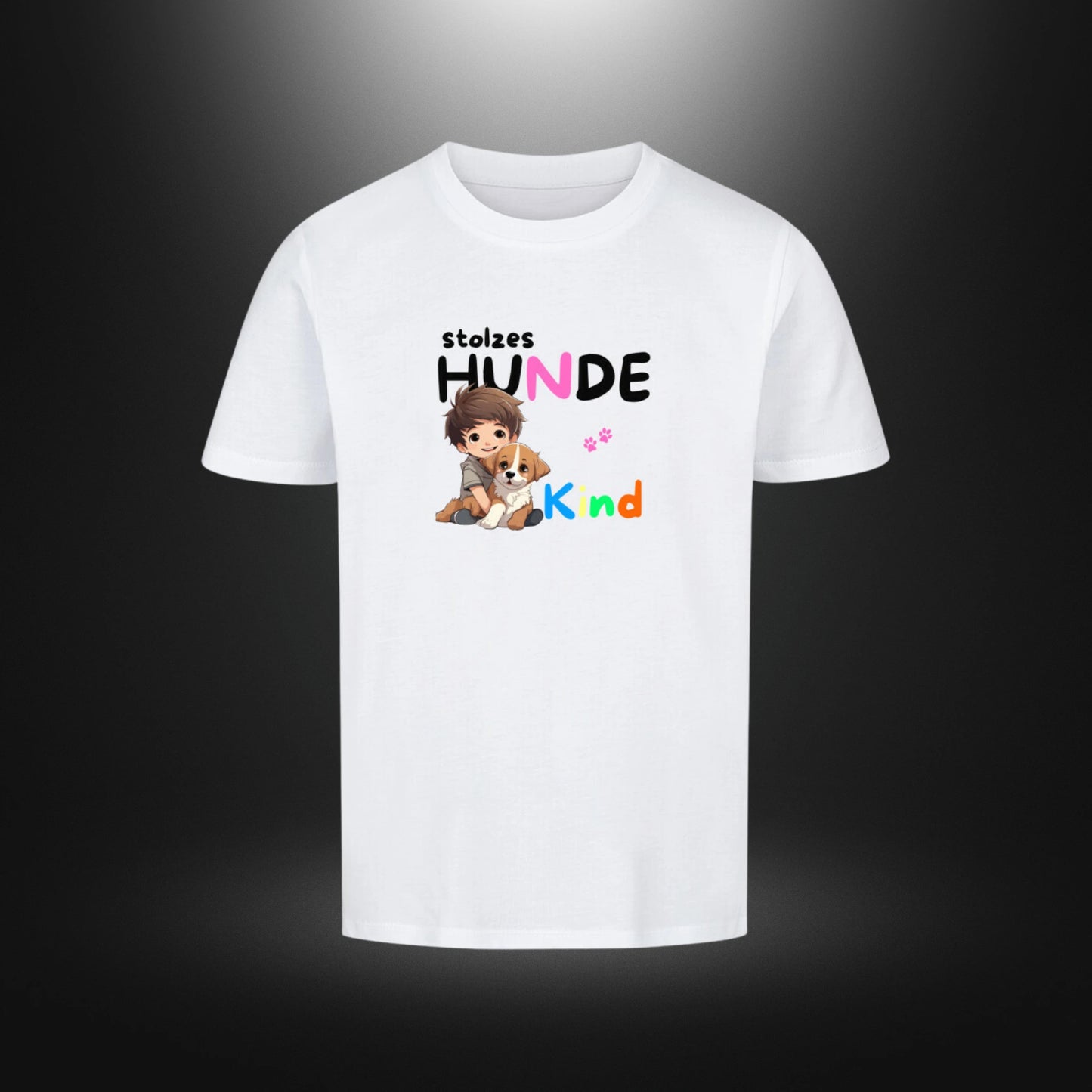 Kinder-T-Shirt mit Hundemotiv „stolzes HUNDE Kind“ in Weiß