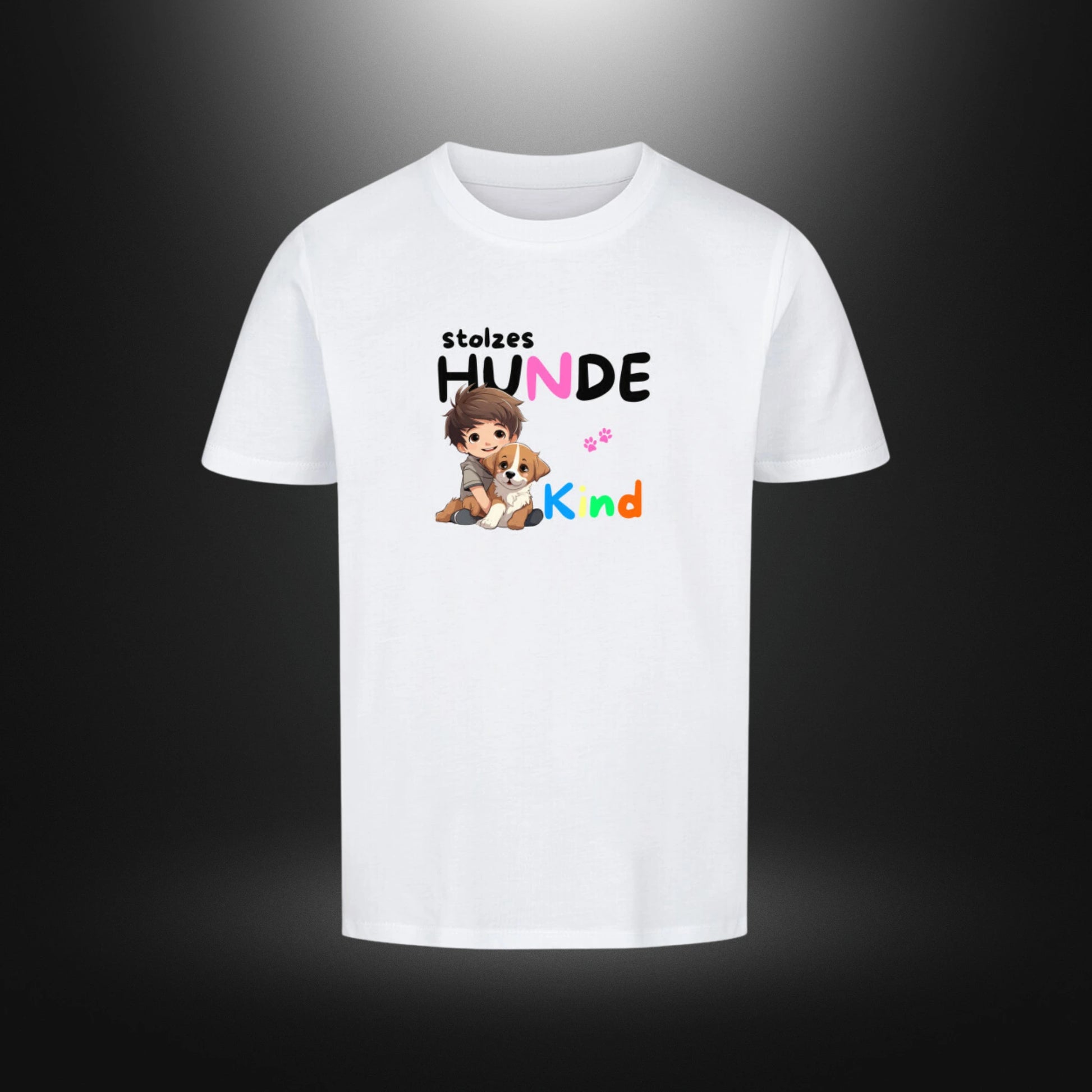 Kinder-T-Shirt mit Hundemotiv „stolzes HUNDE Kind“ in Weiß
