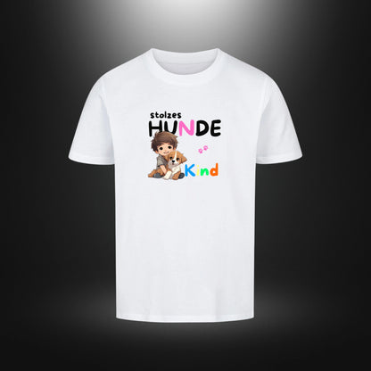 Kinder-T-Shirt mit Hundemotiv „stolzes HUNDE Kind“ in Weiß